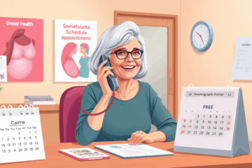 Mulher ligando para agendar mamografia no SUS.