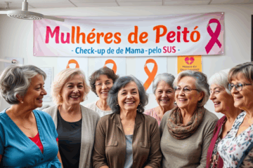 Mulher realizando check-up de mama gratuito pelo SUS.