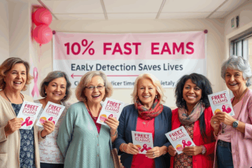 Mulher realizando exame de mamografia como parte do Guia de Exames Preventivos de Mama 100% Gratuitos.