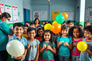 Campanha de vacinação gratuita contra HPV promovida pelo SUS no Brasil, visando a prevenção de doenças relacionadas ao papilomavírus humano.