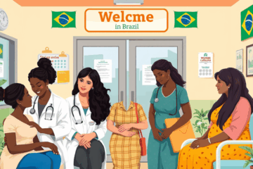 Mulheres recebendo atendimento médico gratuito.